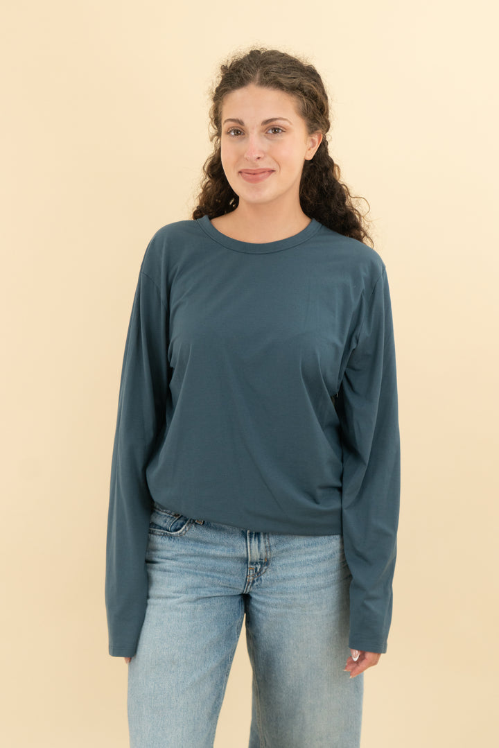 Peacock blue long sleeve athletic top