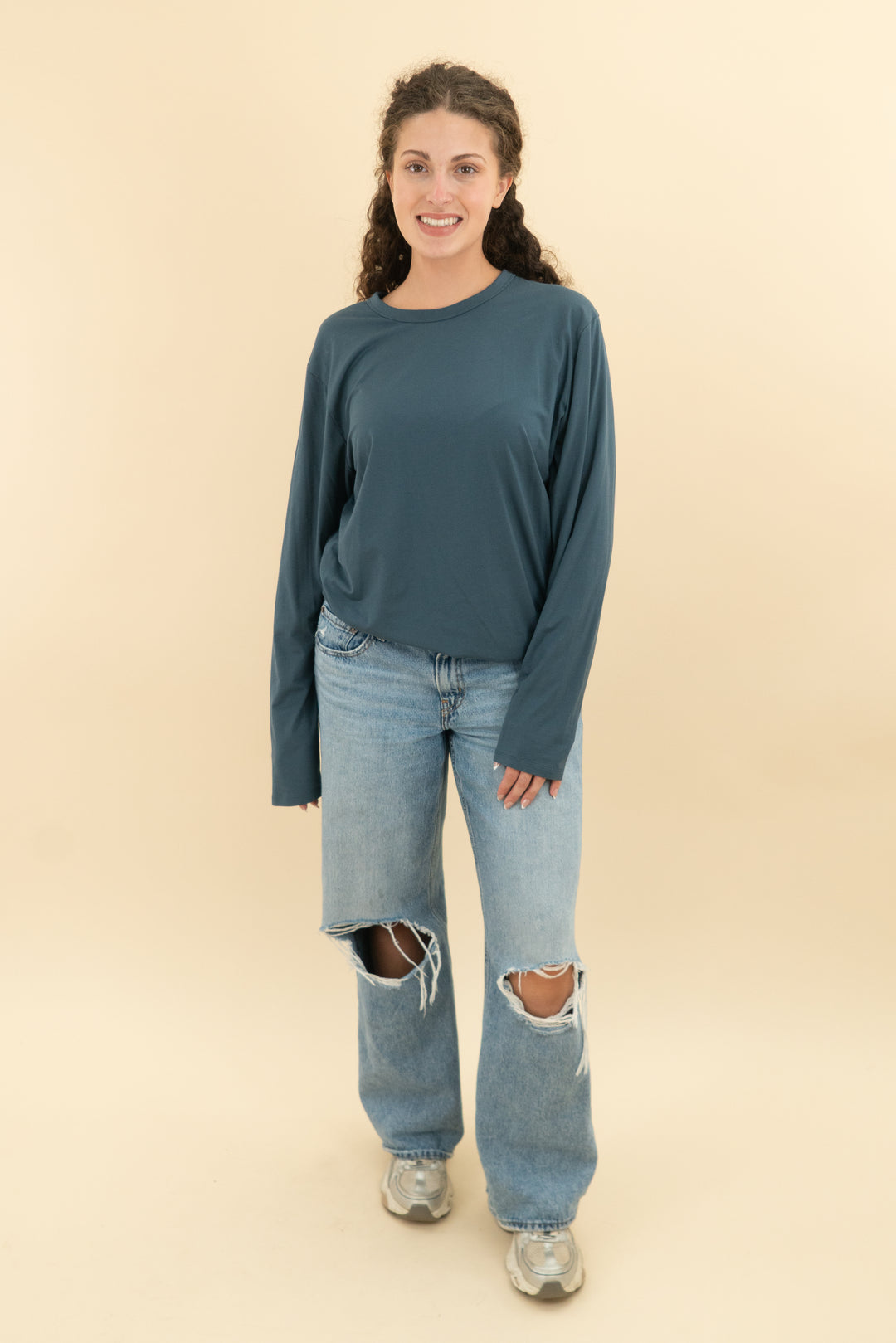 Peacock blue long sleeve athletic top