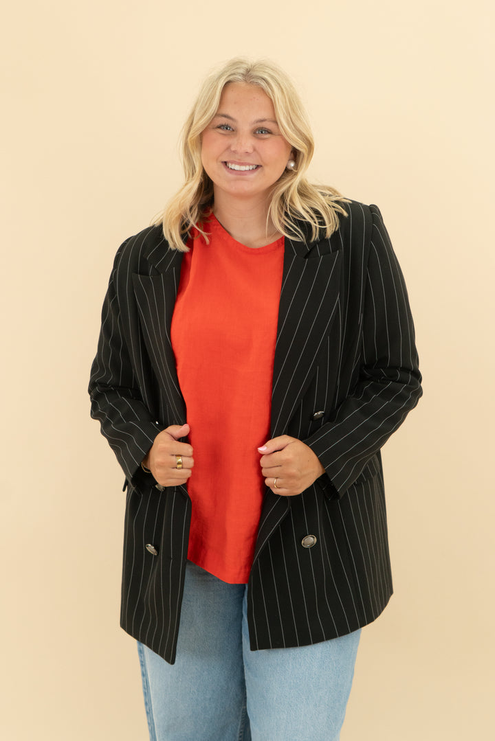 ruti black and white stripe blazer (l)