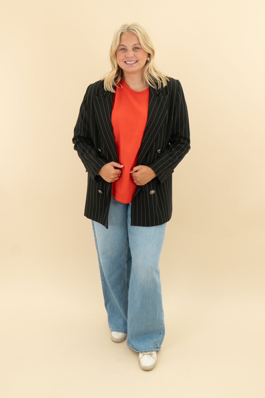 ruti black and white stripe blazer (l)