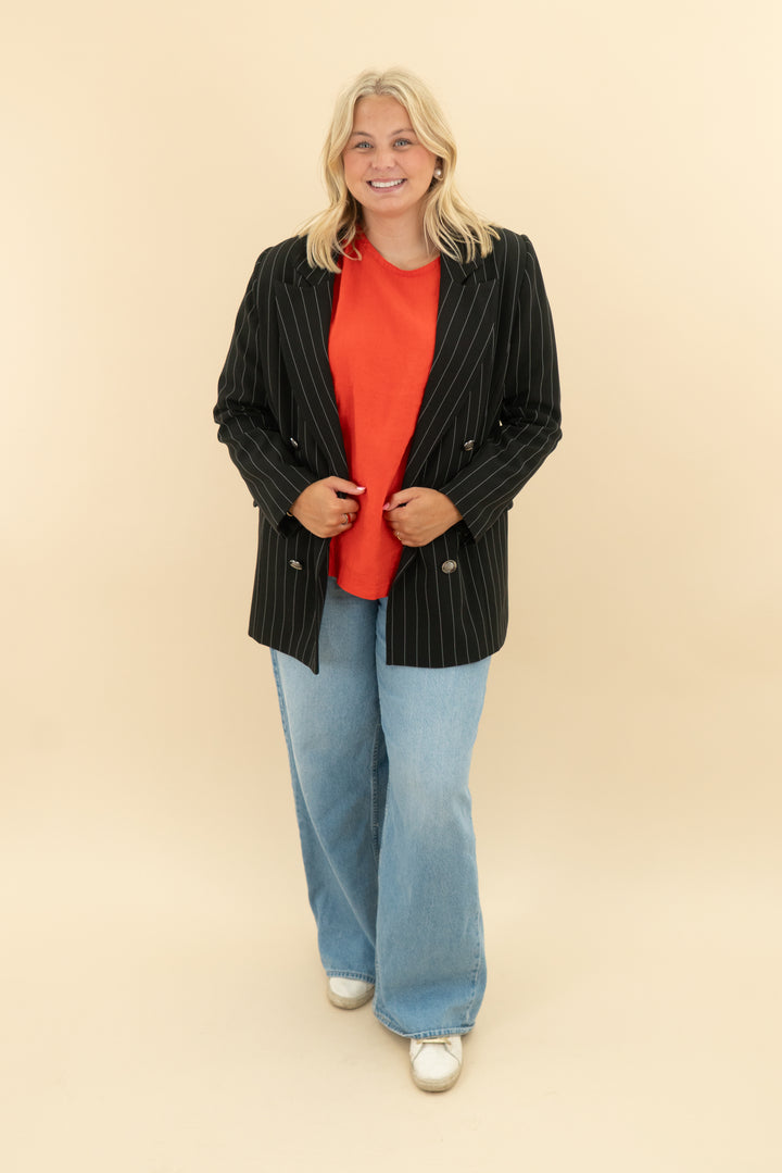 ruti black and white stripe blazer (l)