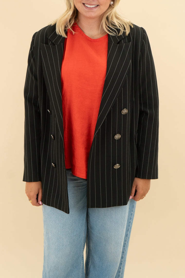 ruti black and white stripe blazer (l)