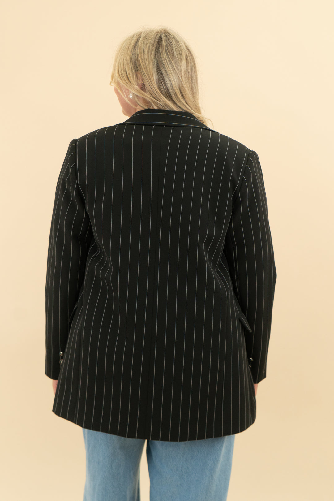 ruti black and white stripe blazer (l)