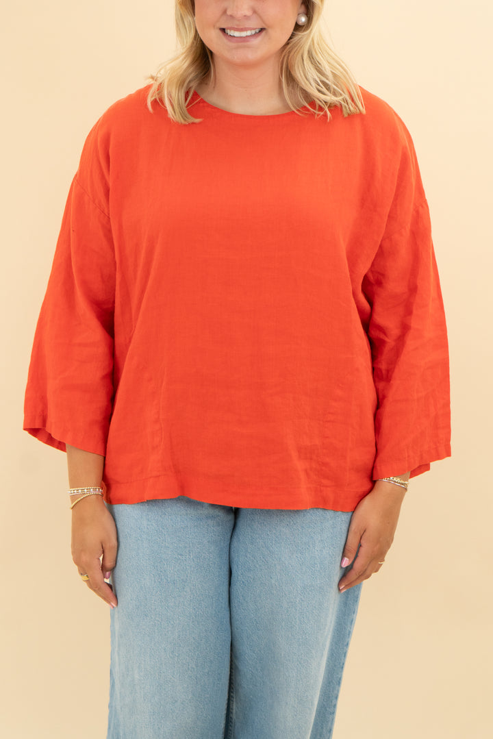 eileen fisher orange linen top (l)