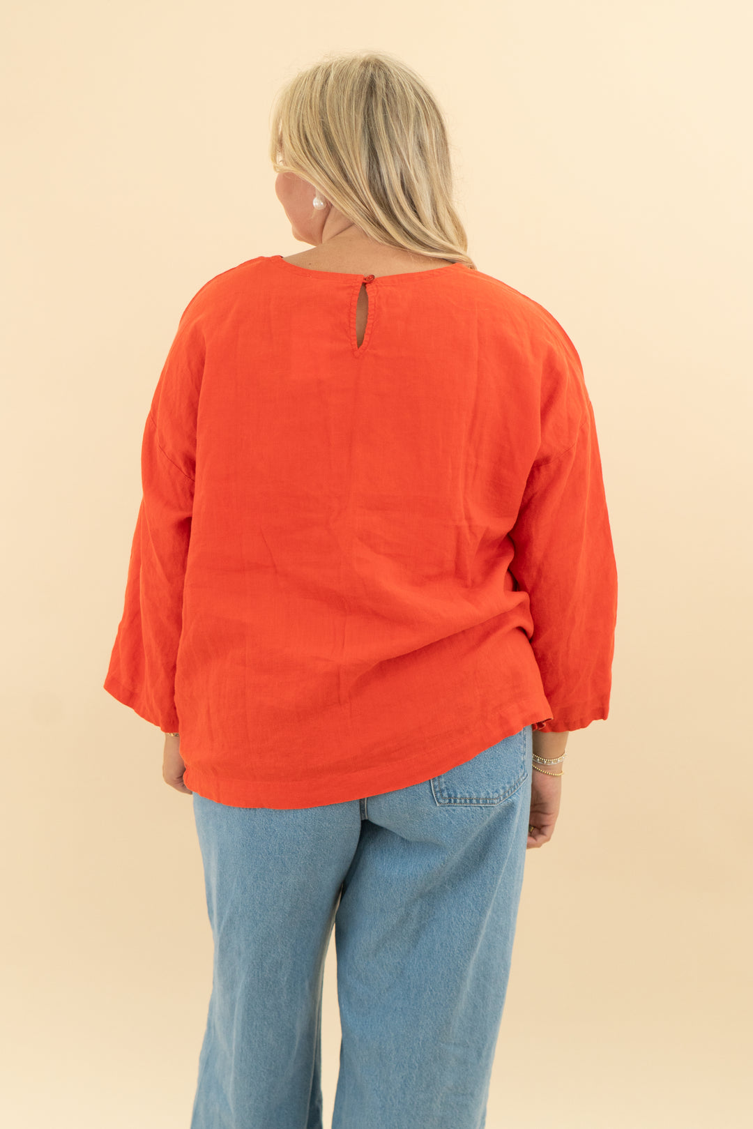 eileen fisher orange linen top (l)