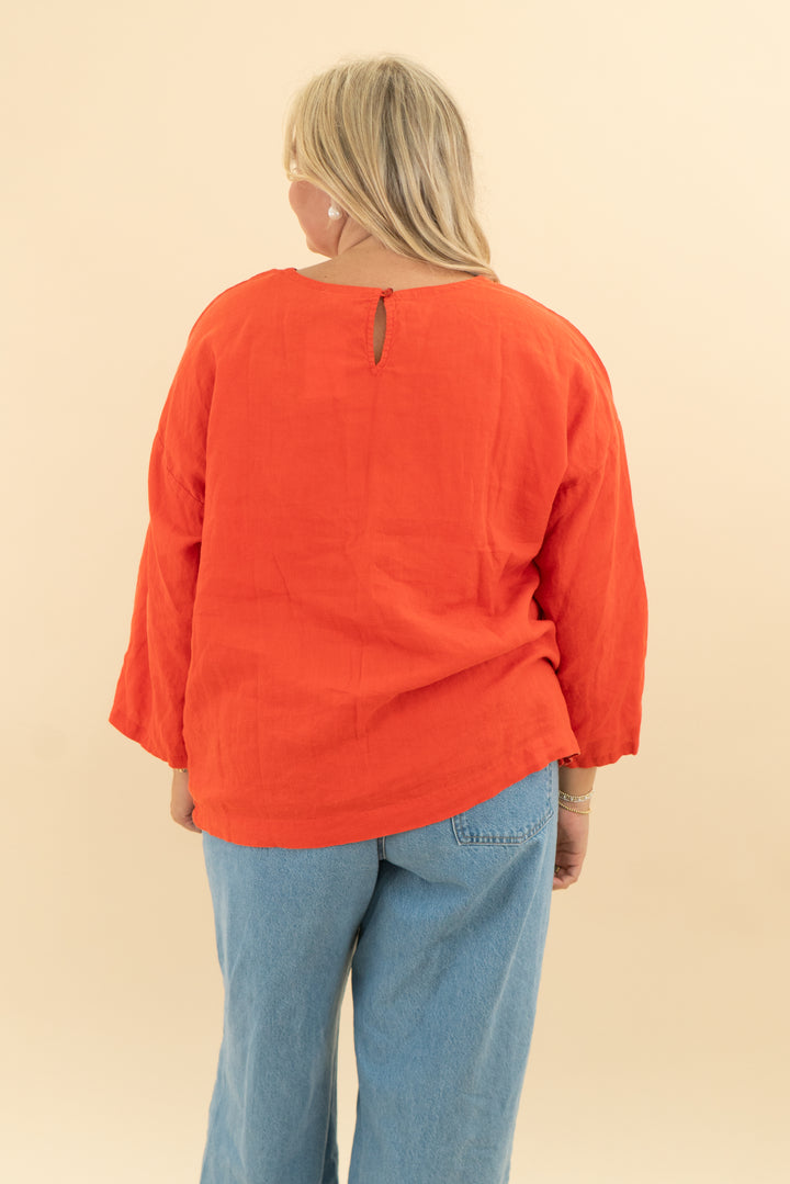 eileen fisher orange linen top (l)