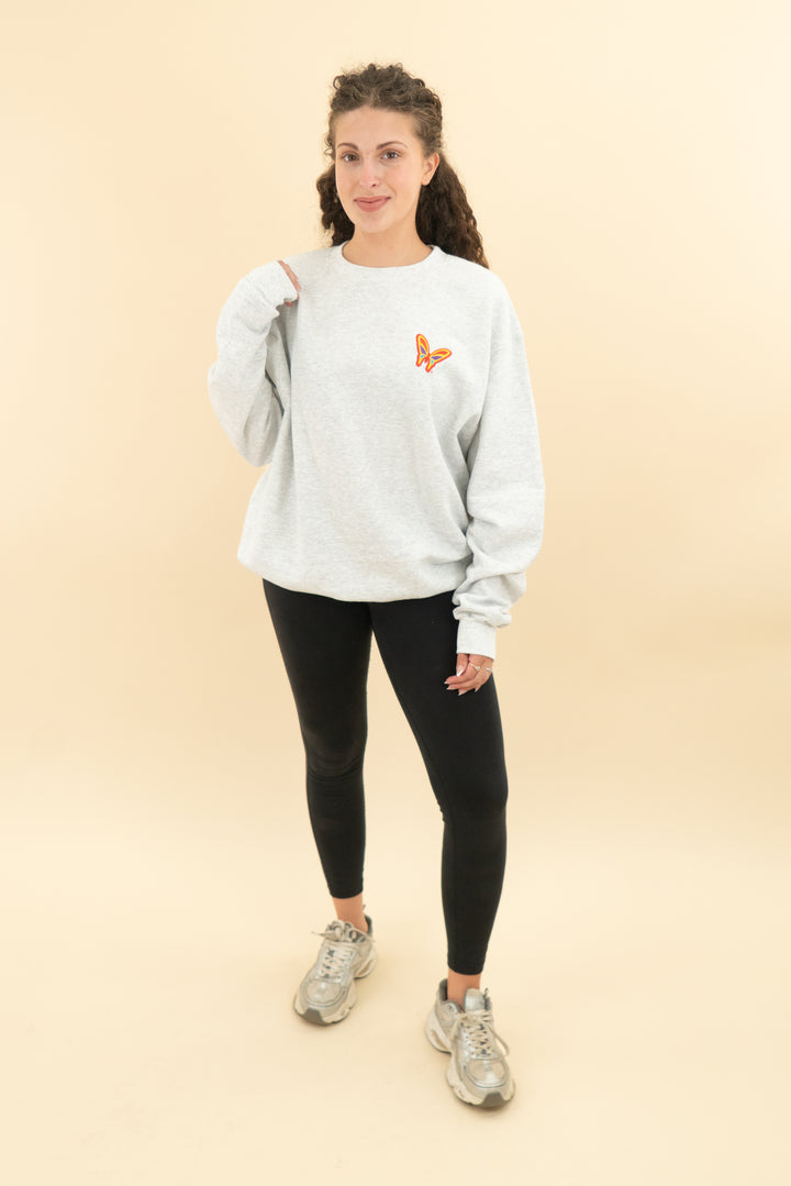Champion grey butterfly crewneck sweatshirt (L; retail $60)