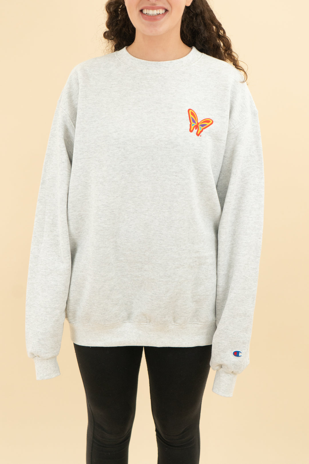 Champion grey butterfly crewneck sweatshirt (L; retail $60)