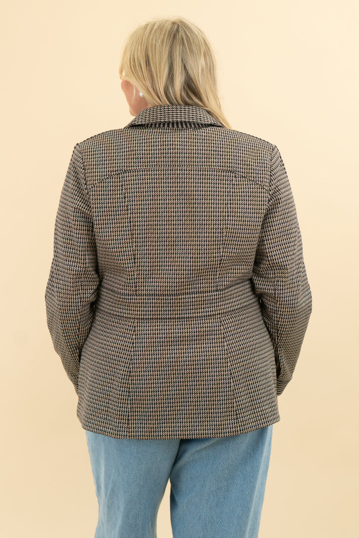 cabi brown houndstooth zip jacket (l)