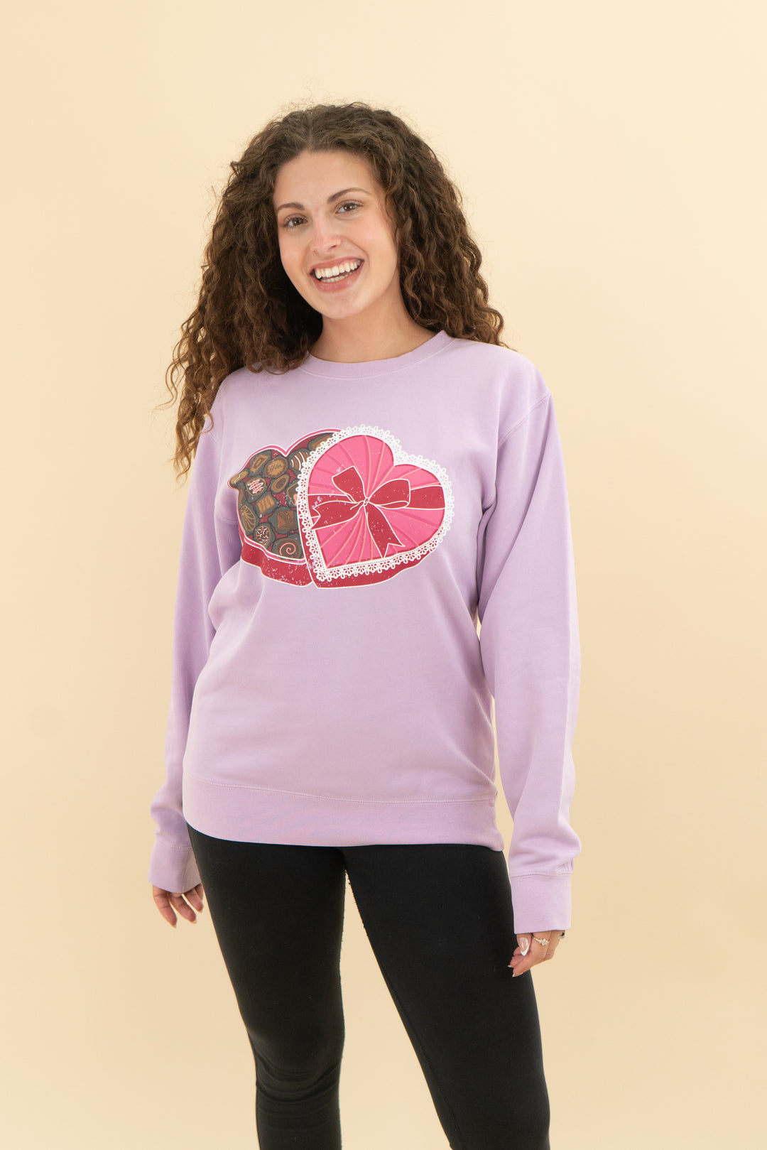 Living Fully Co. purple chocolate heart sweatshirt (s; retail $62)