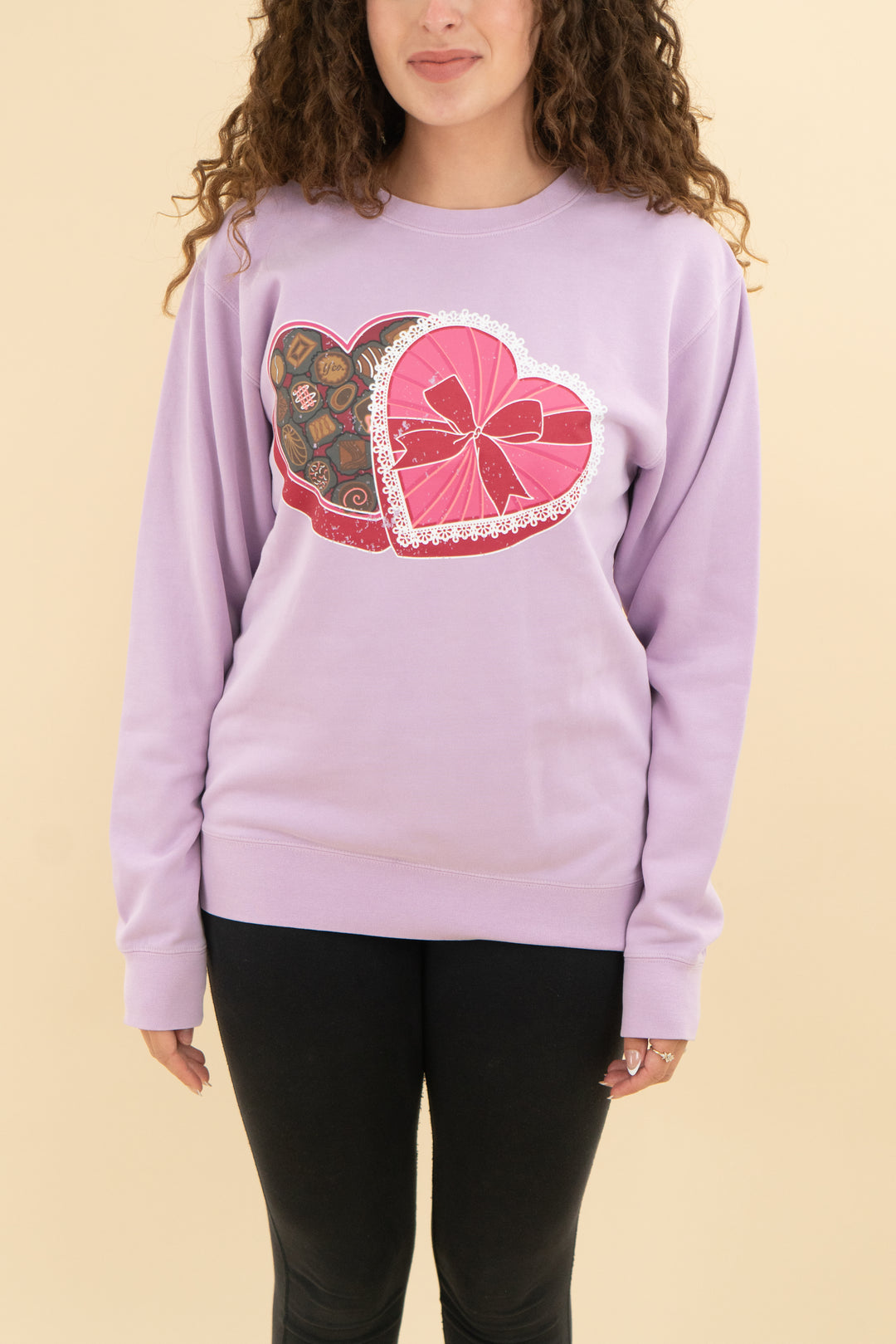 Living Fully Co. purple chocolate heart sweatshirt (s; retail $62)