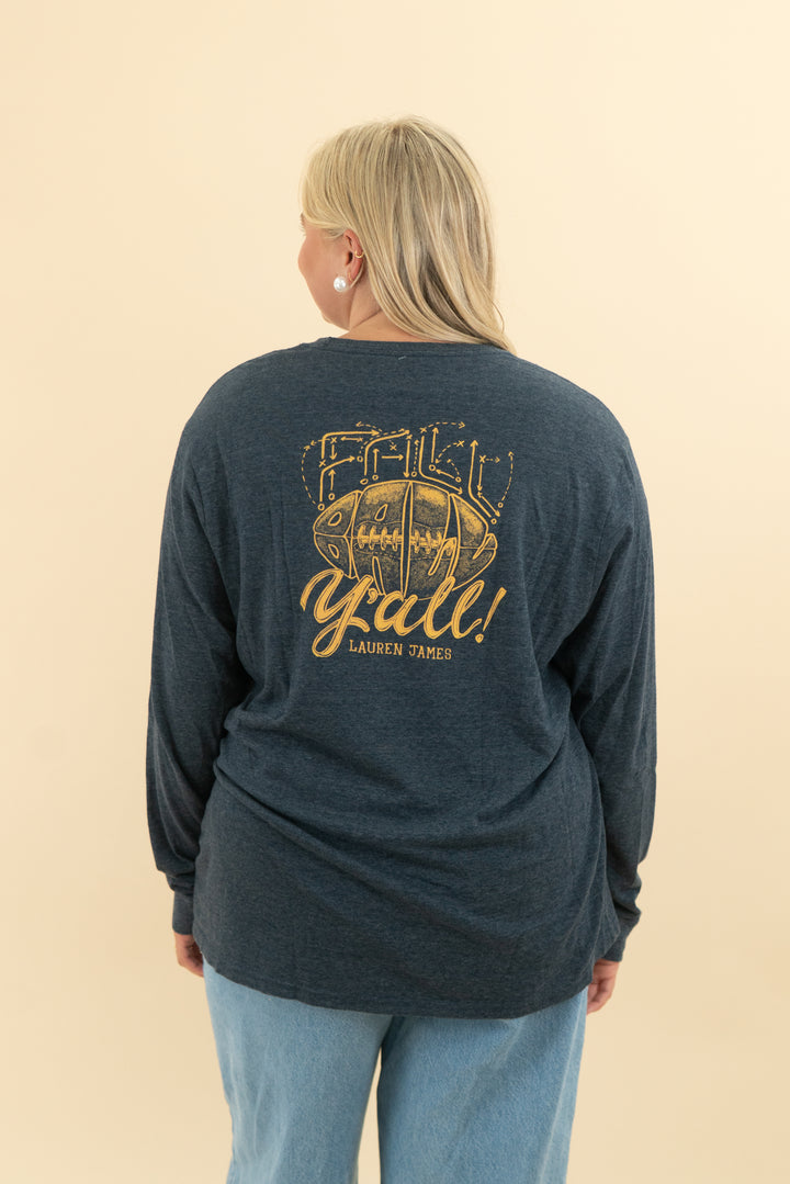 lauren james blue football graphic long sleeve (xl)