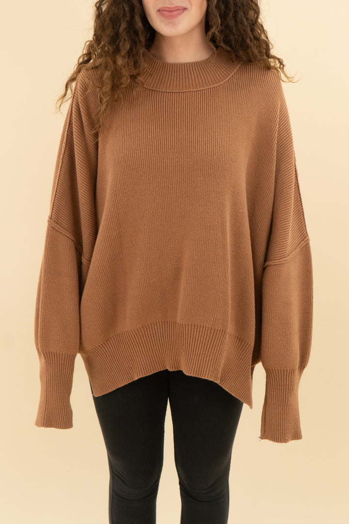 Zenana brown mock neck sweater (m; retail $68)