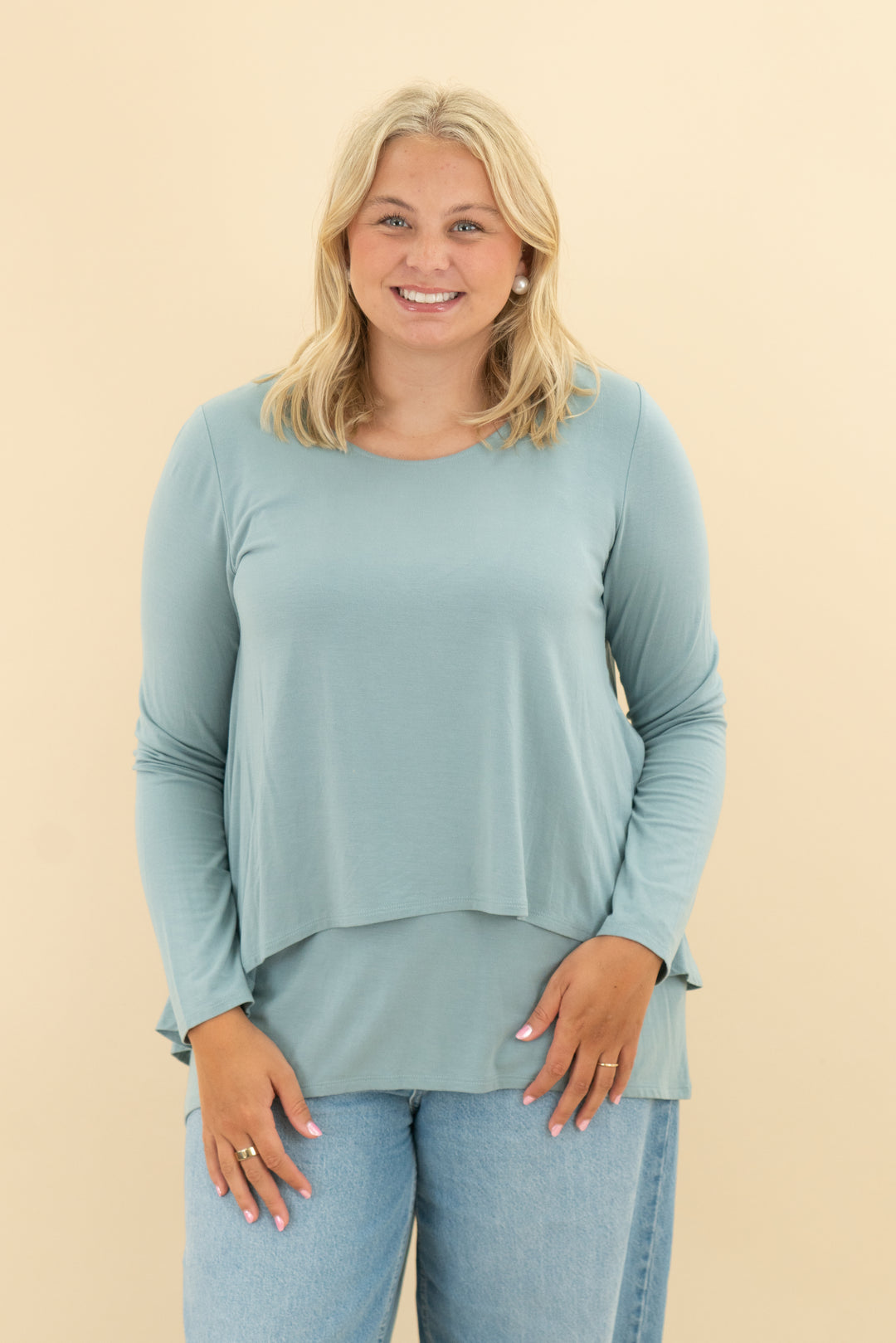 soft surroundings blue long sleeve top (m)