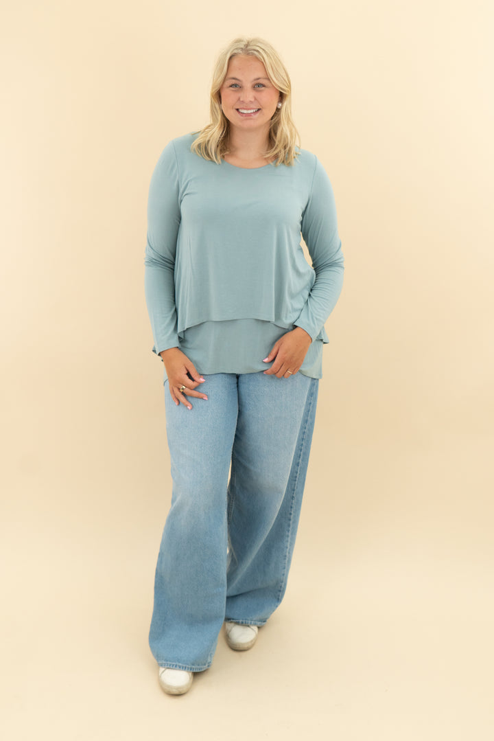 soft surroundings blue long sleeve top (m)