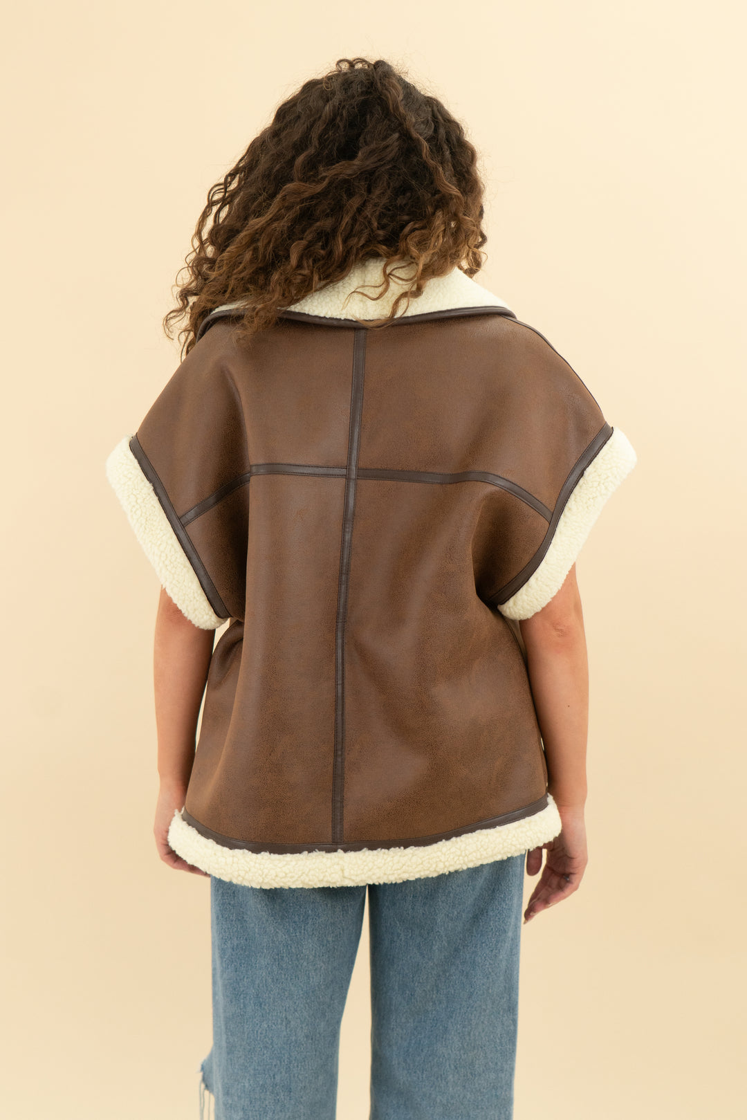 l'academie brown leather and wool vest nwt (s)