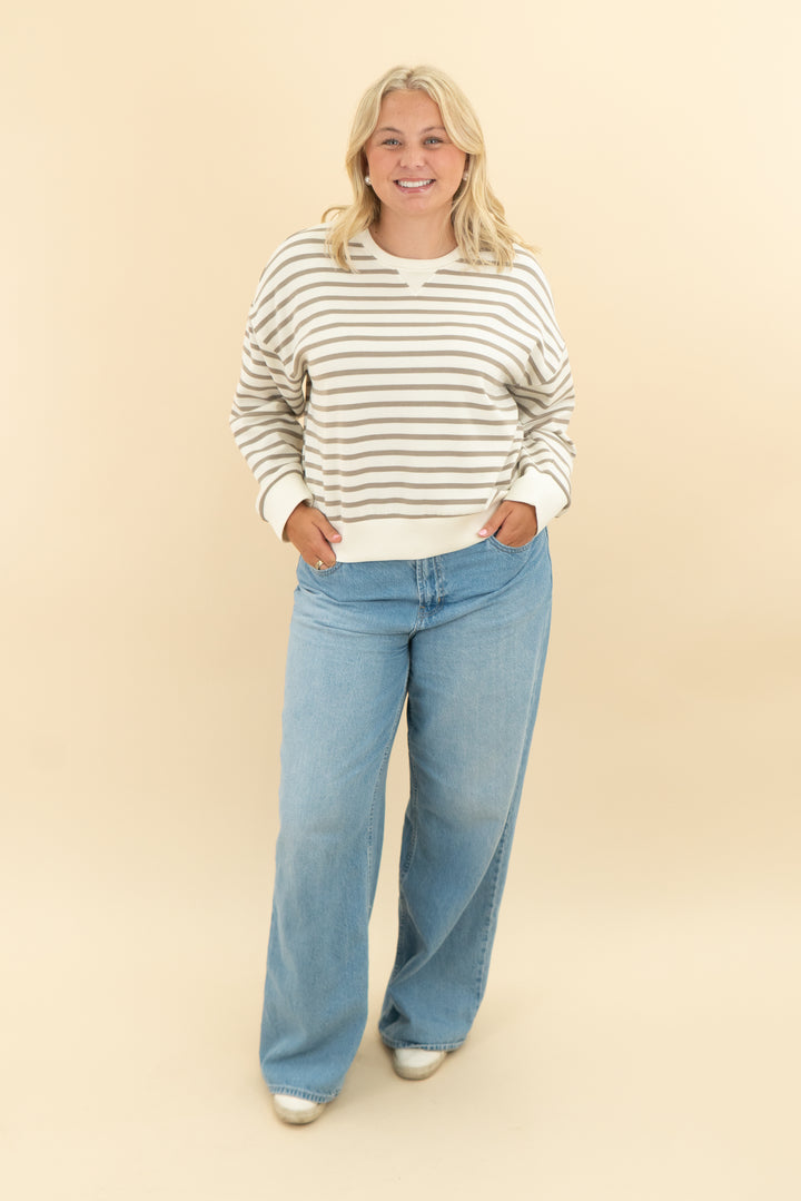 spanx air essentials tan striped long sleeve (l)
