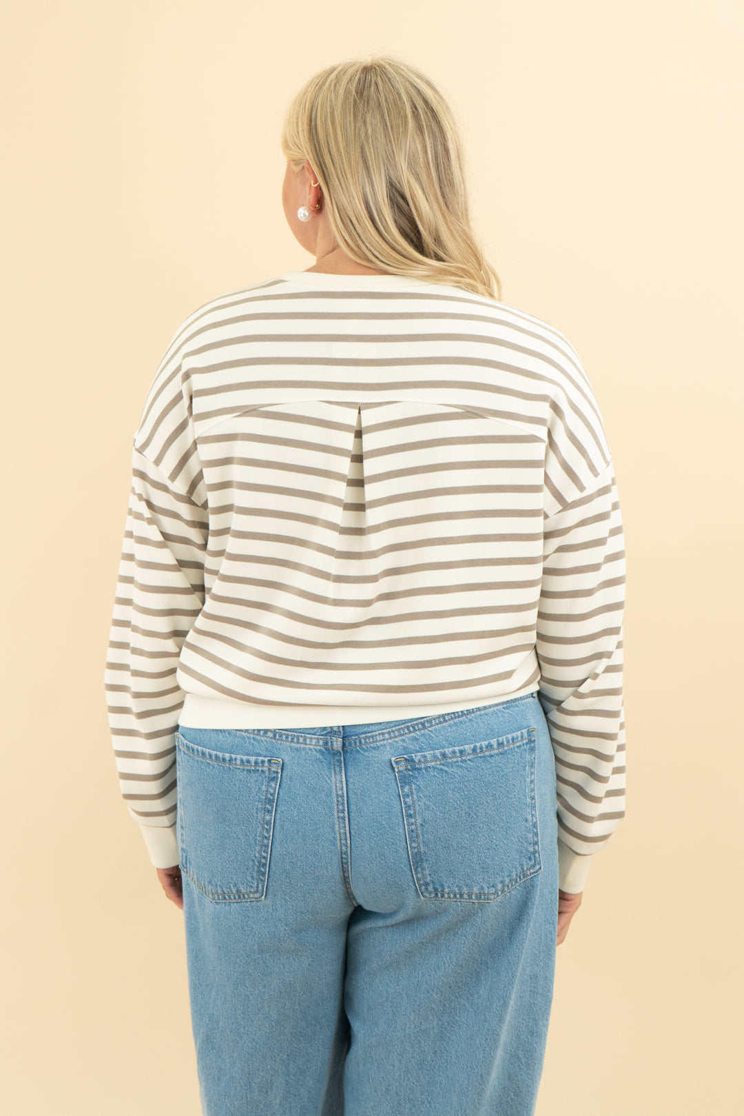 spanx air essentials tan striped long sleeve (l)