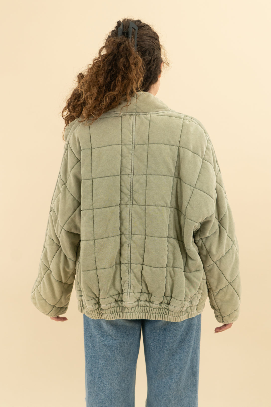 free people green quilted coat (m; retail $298)