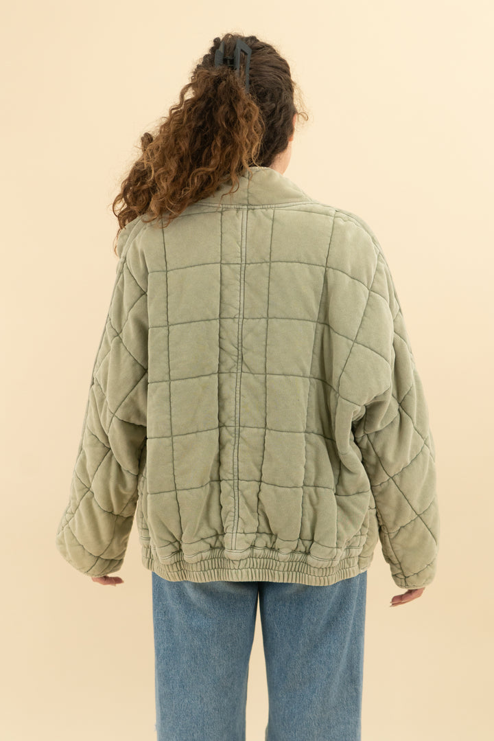 free people green quilted coat (m; retail $298)