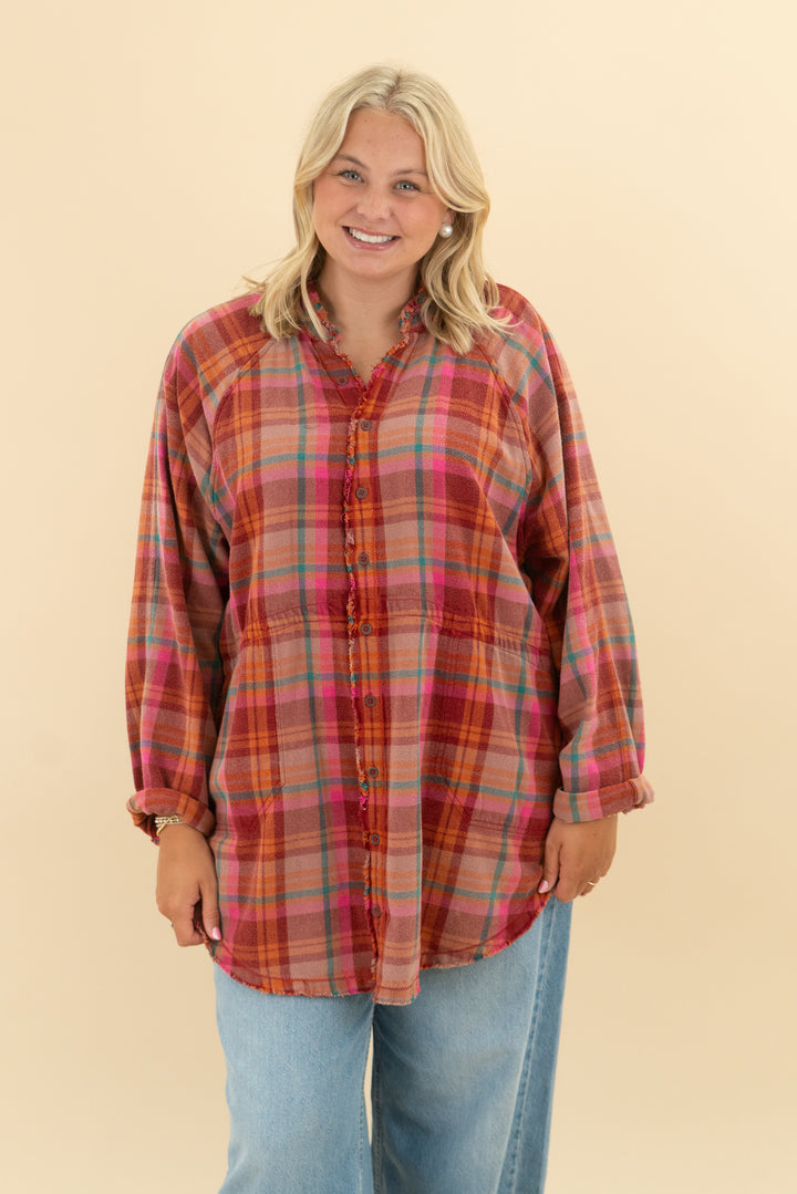 we the free pink plaid tunic (m)