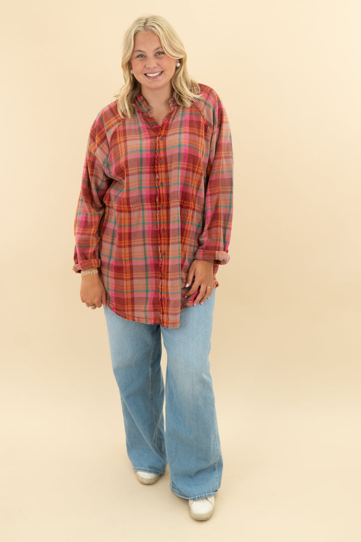 we the free pink plaid tunic (m)