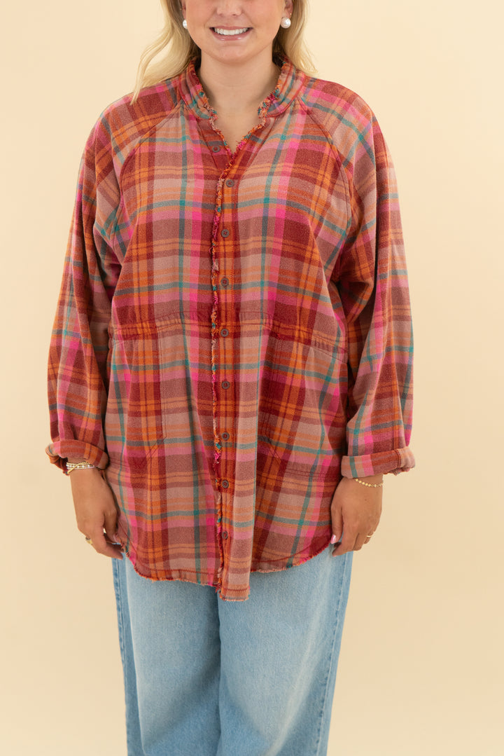 we the free pink plaid tunic (m)