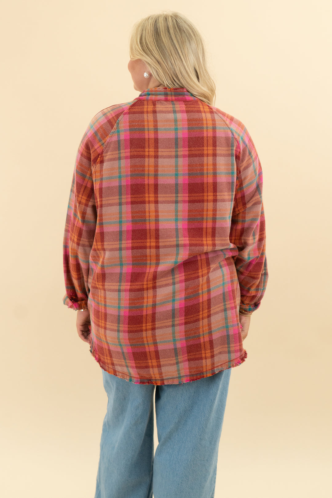 we the free pink plaid tunic (m)