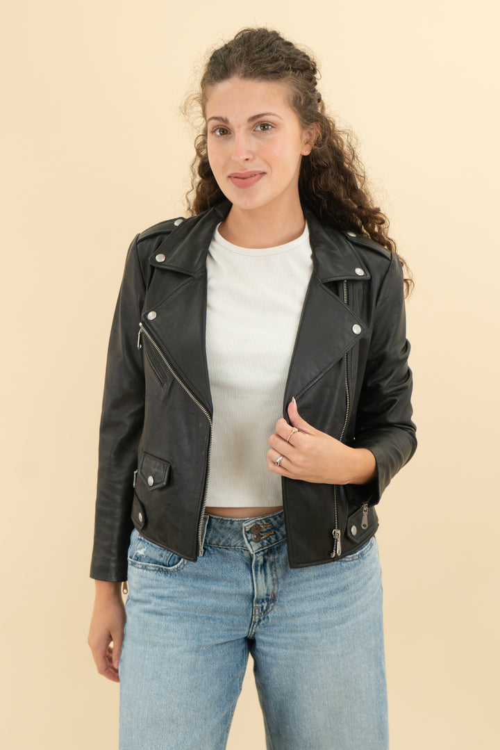 rebecca minkoff black leather jacket (s)