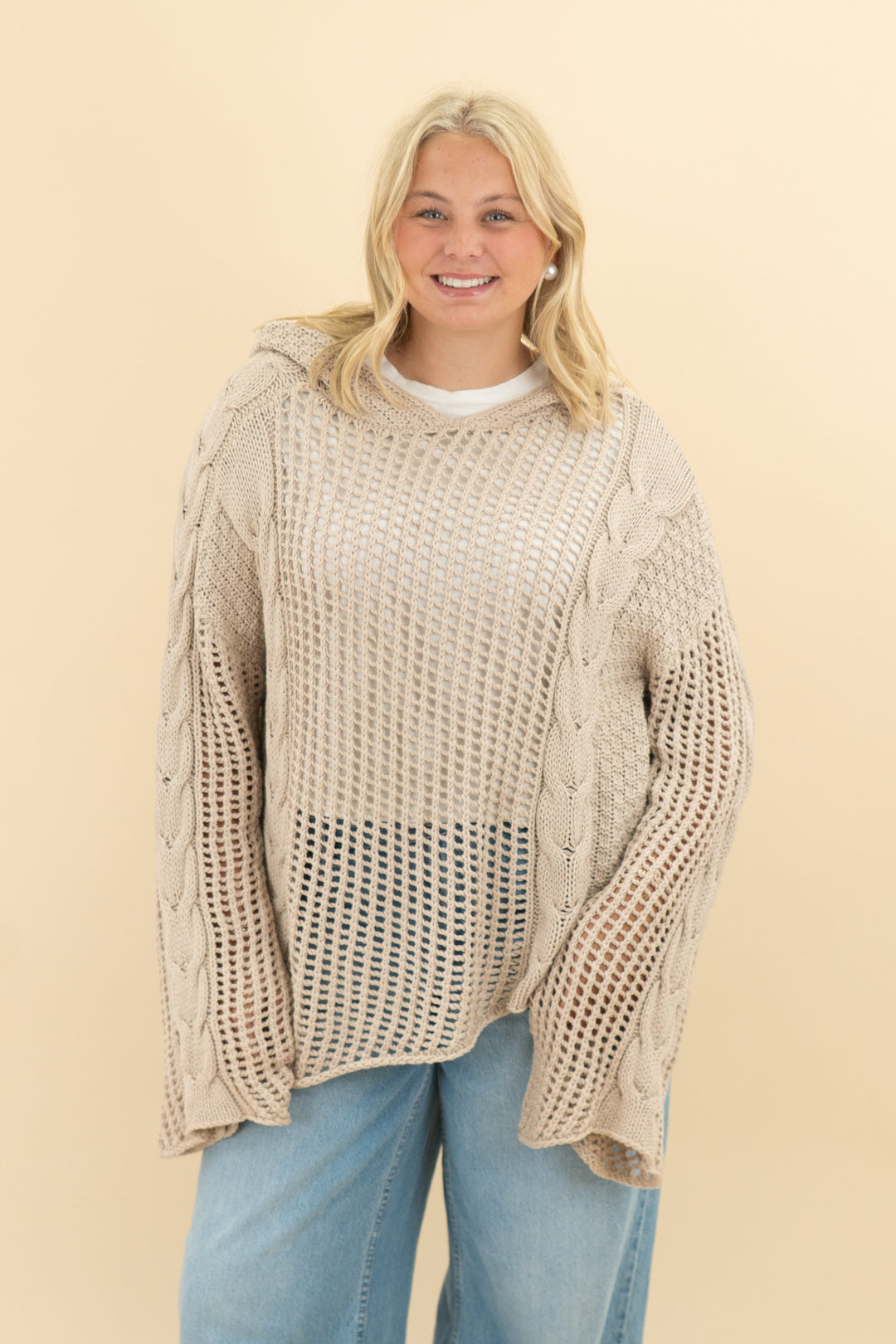 vici knit hoodie tan (m/l; retail $68)