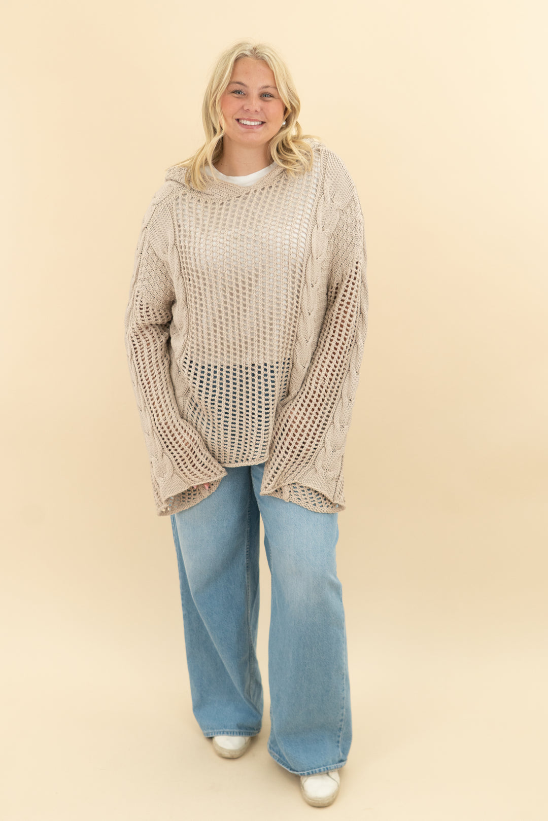 vici knit hoodie tan (m/l; retail $68)