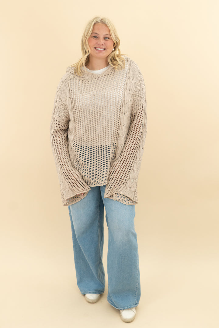 vici knit hoodie tan (m/l; retail $68)