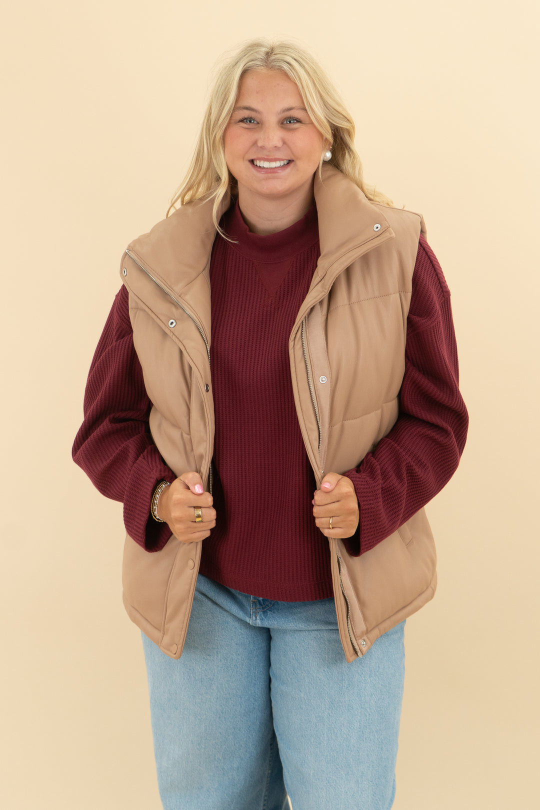 abercrombie & fitch khaki vegan leather vest (m)