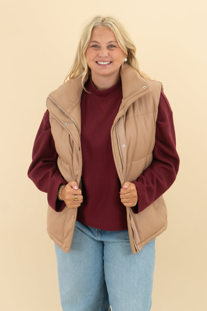 abercrombie & fitch khaki vegan leather vest (m)