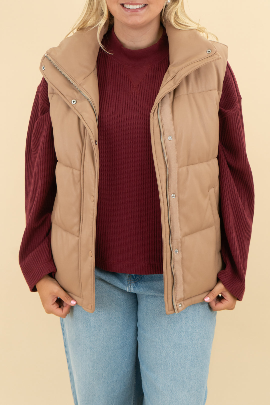 abercrombie & fitch khaki vegan leather vest (m)