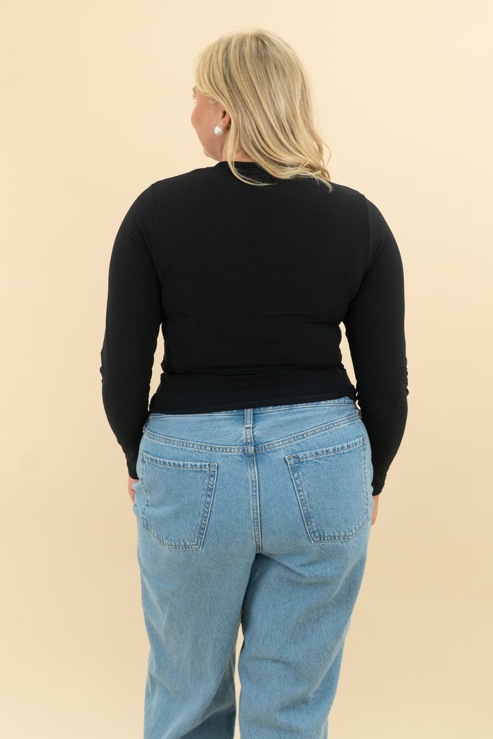 ypb black ruched long sleeve top (l)