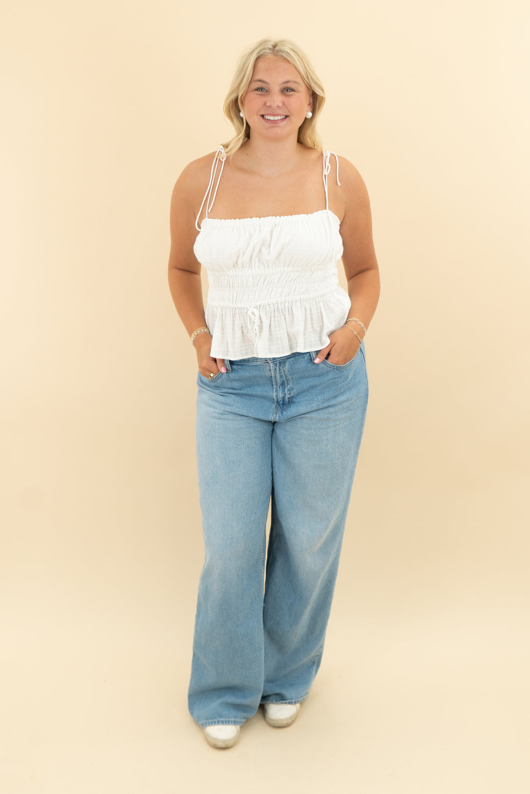 j.crew gauze white tie tank top (l)