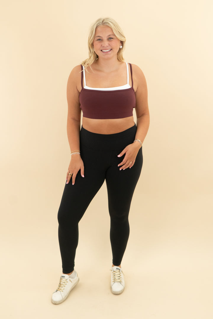 ypb maroon and white layered sports bra nwt (l; retail $35)