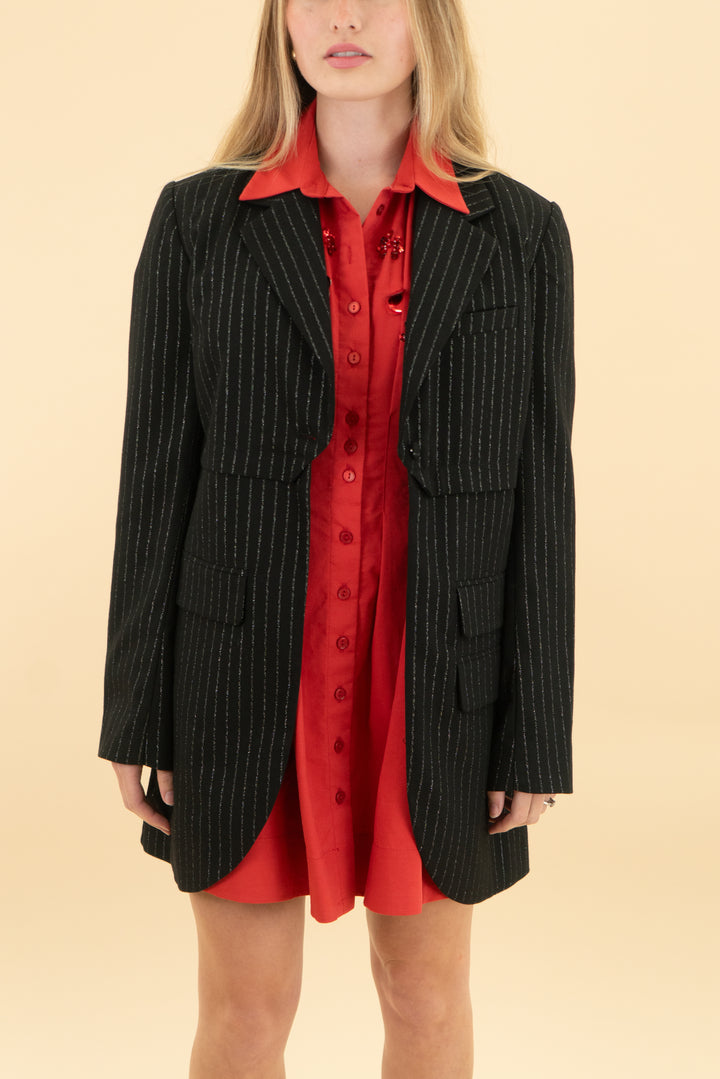 maeve black pinstripe oversized blazer (xs)