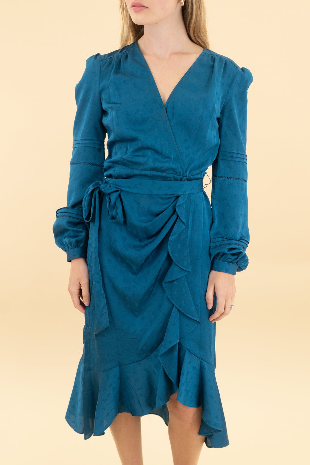 veronica beard turquoise wrap midi dress (0)