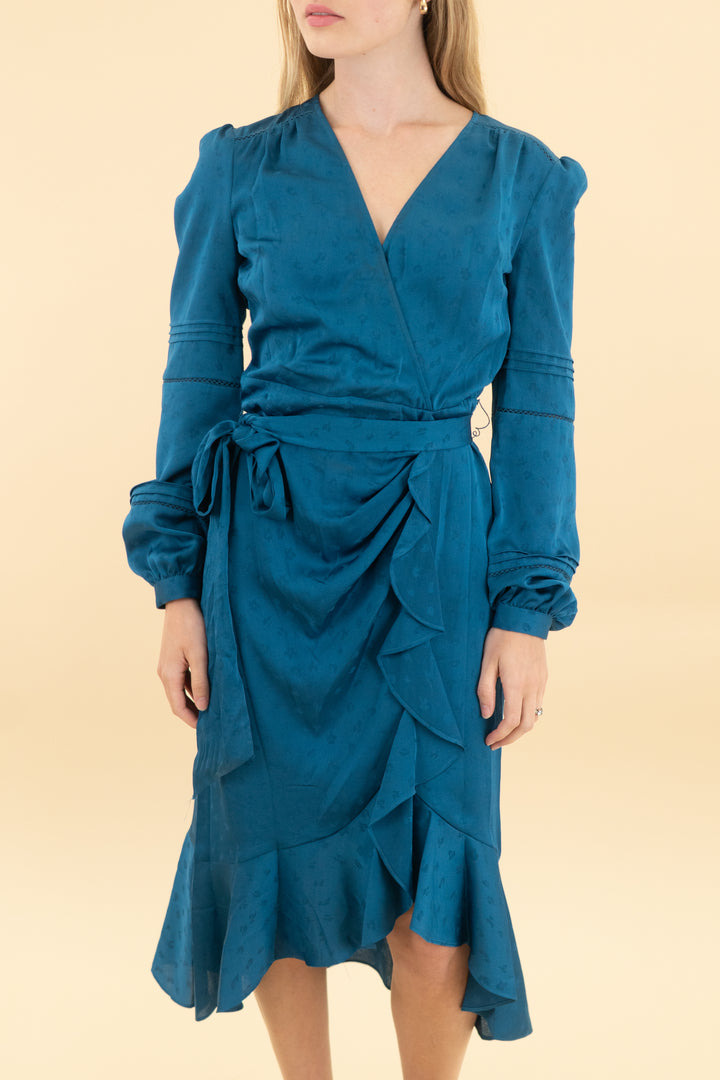 veronica beard turquoise wrap midi dress (0)