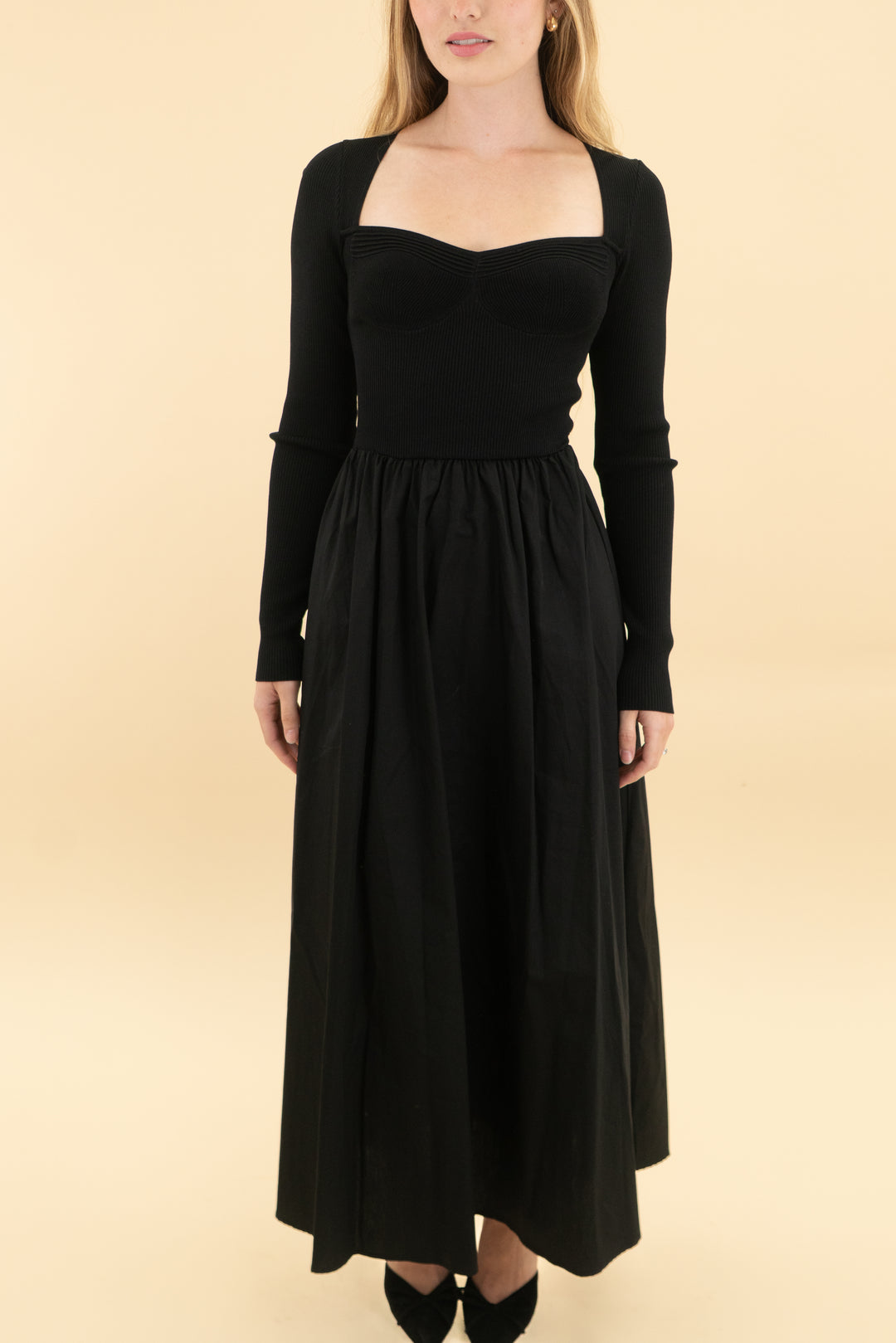 moon river black long sleeve midi dress nwt (xs)
