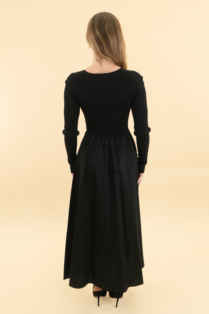 moon river black long sleeve midi dress nwt (xs)