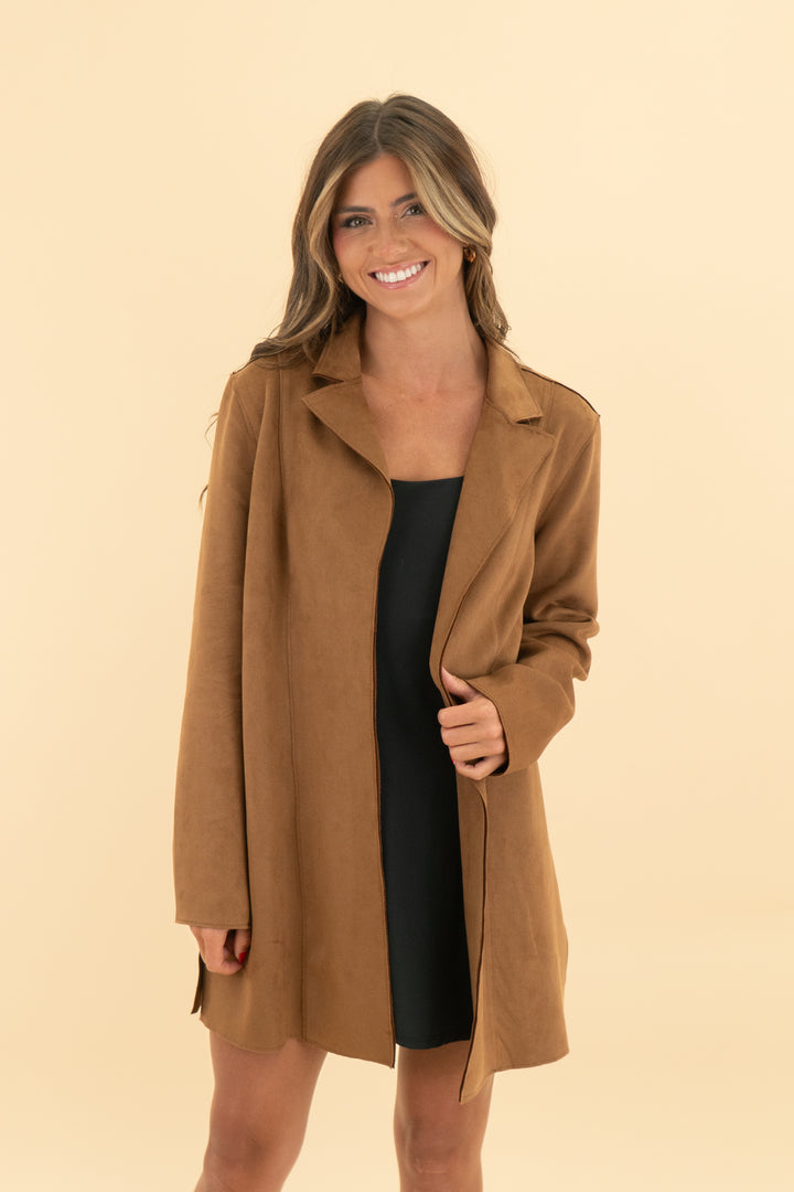 t tahari brown vegan suede coat (s; retail $89)