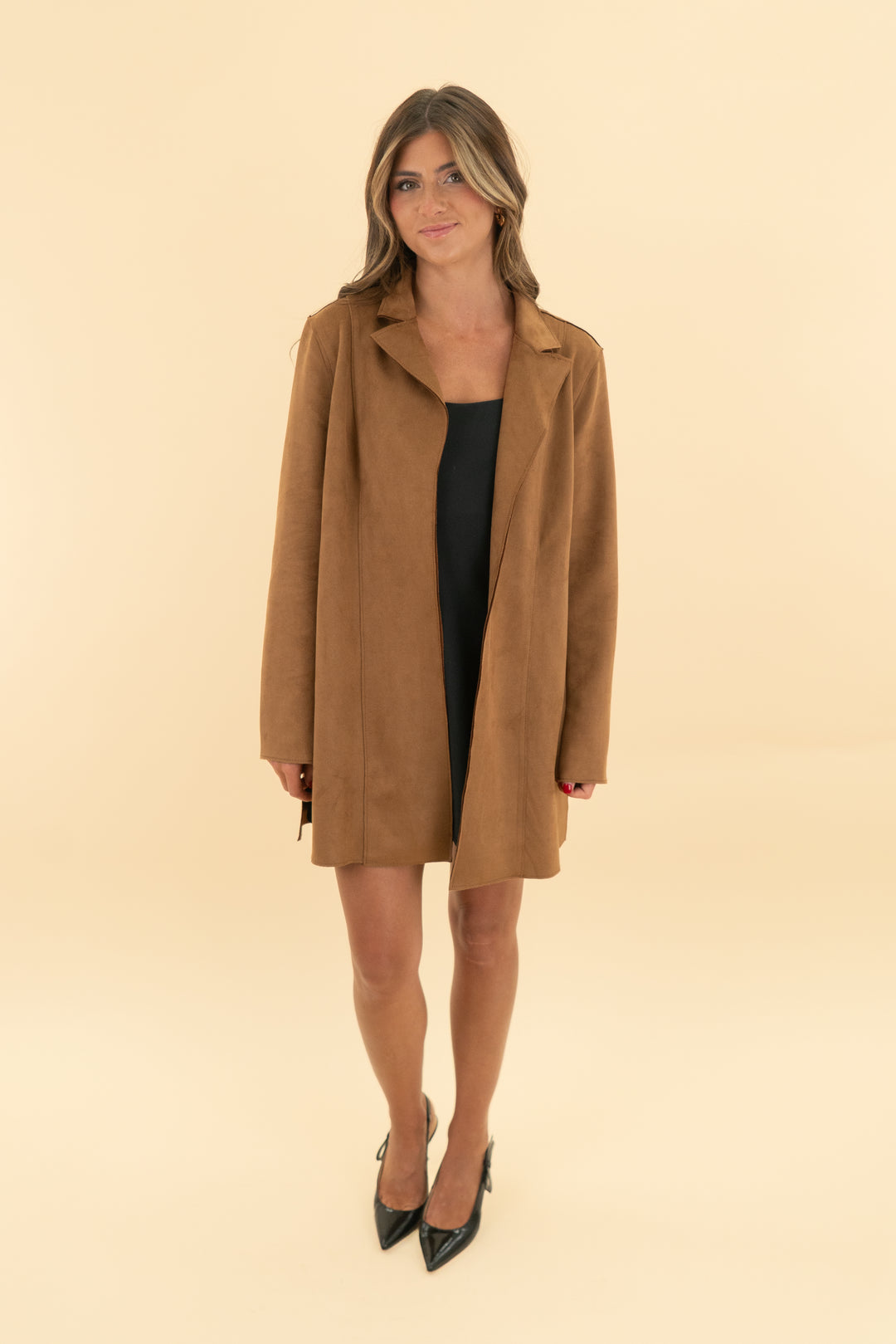 t tahari brown vegan suede coat (s; retail $89)