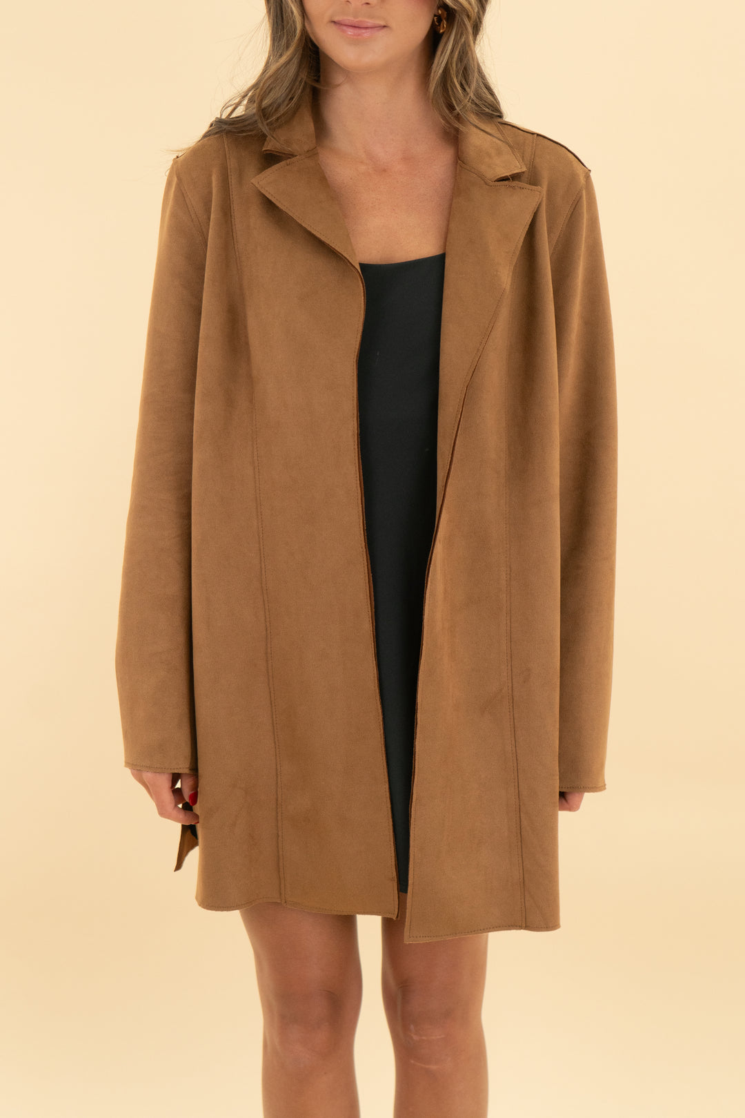 t tahari brown vegan suede coat (s; retail $89)
