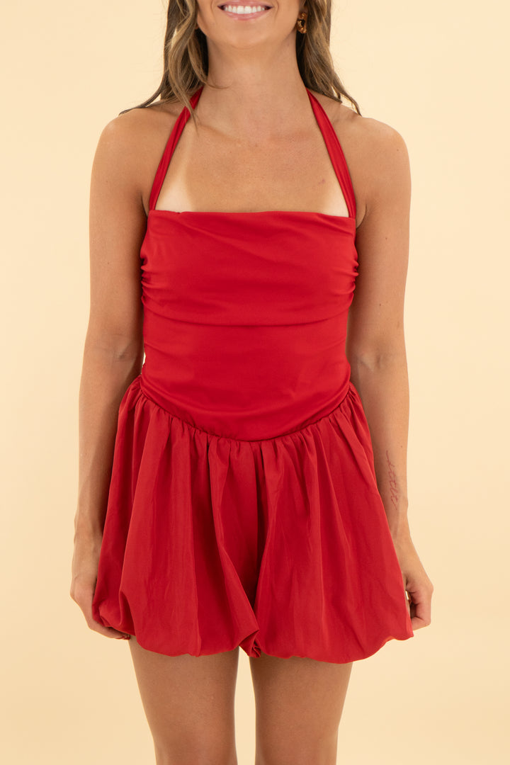 garage red alina bubble halter dress nwt (s; retail $59.95)