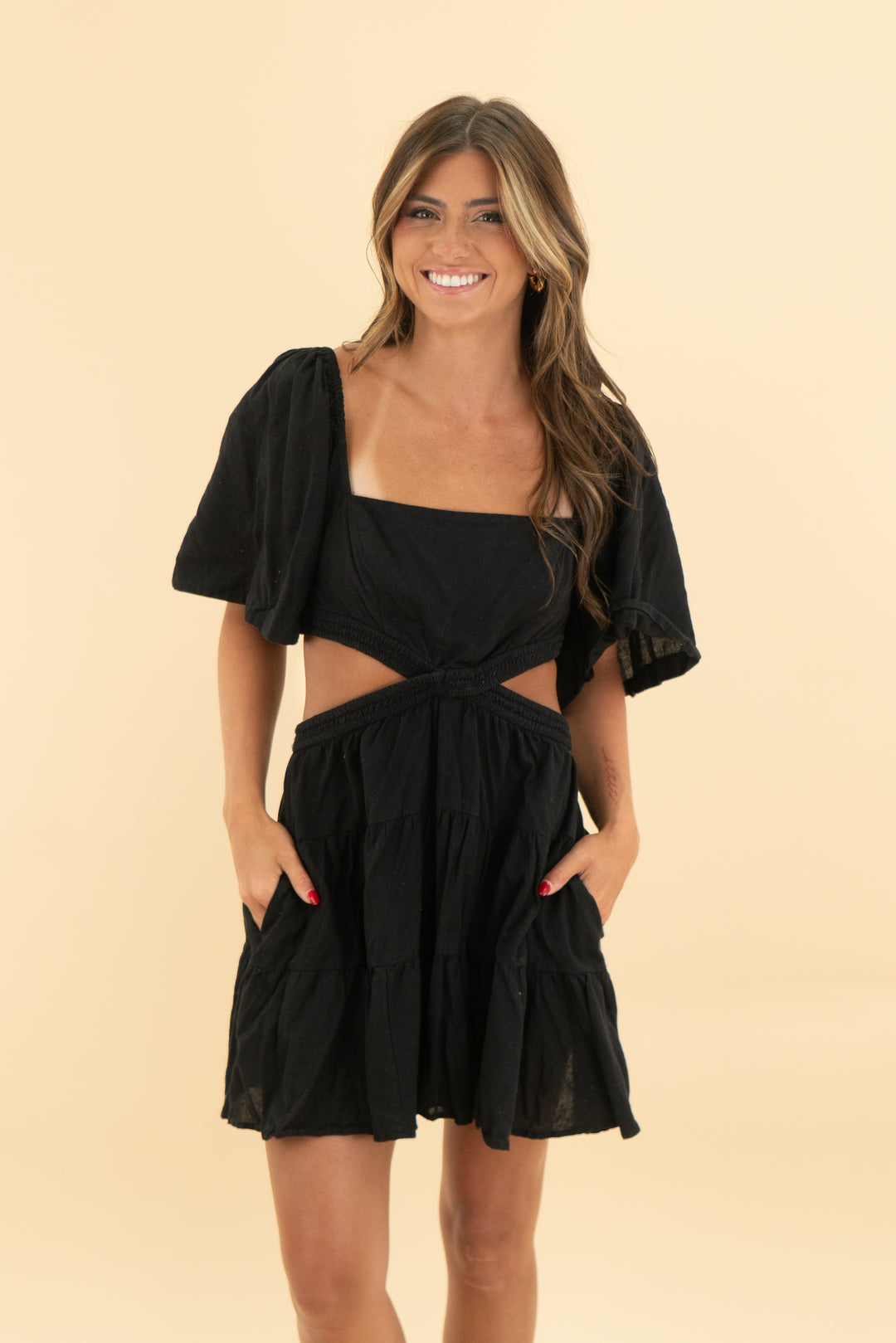 free people linen black cut out dress (s; retail $148)