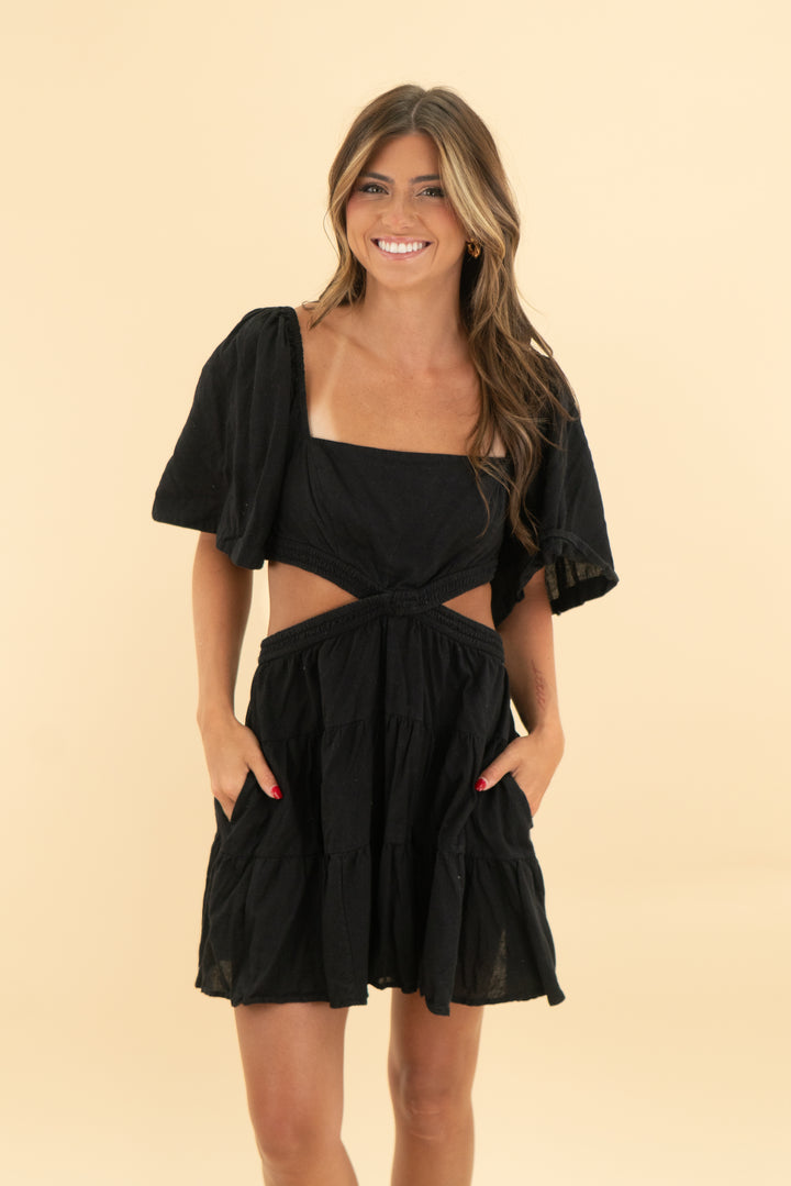 free people linen black cut out dress (s; retail $148)