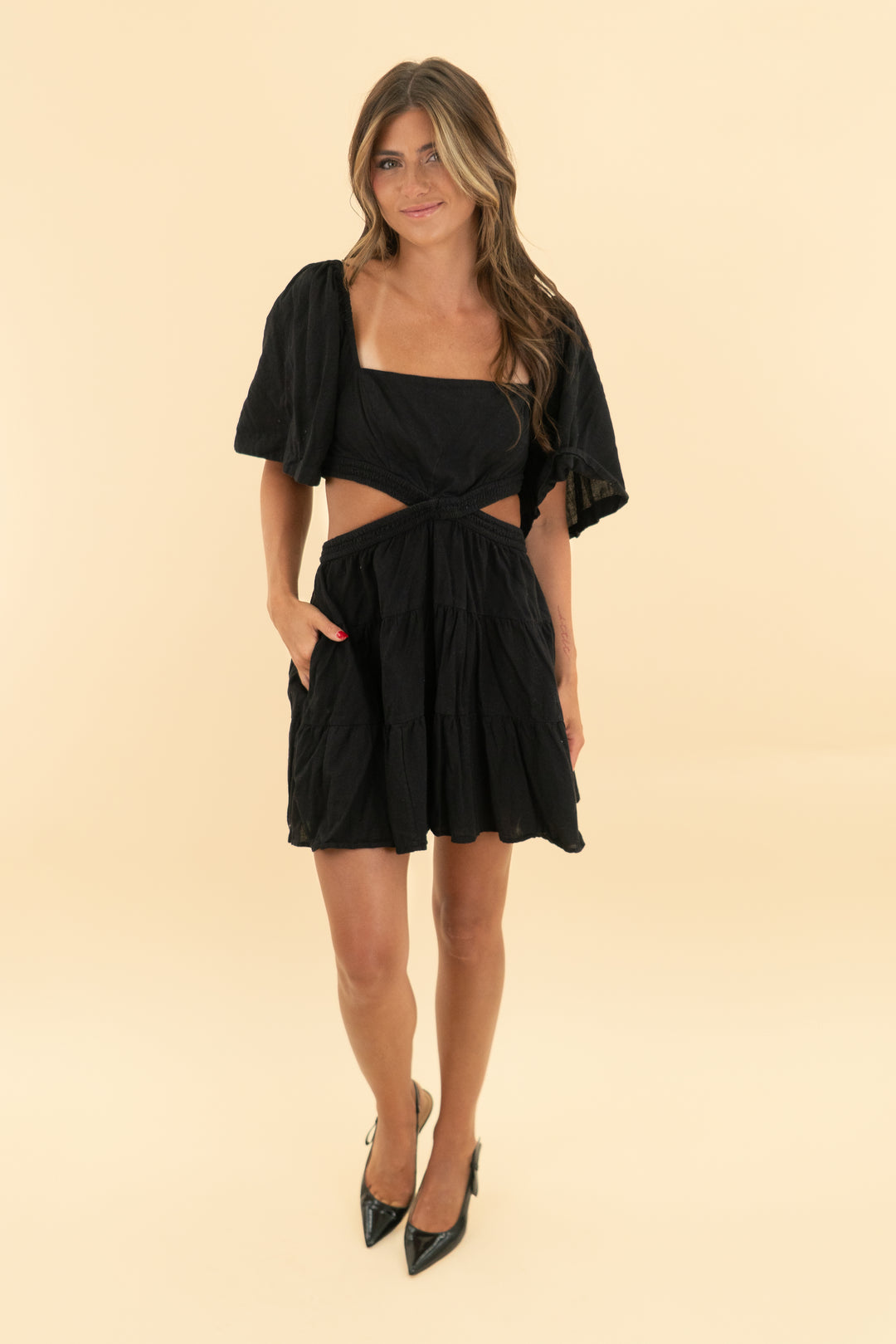 free people linen black cut out dress (s; retail $148)